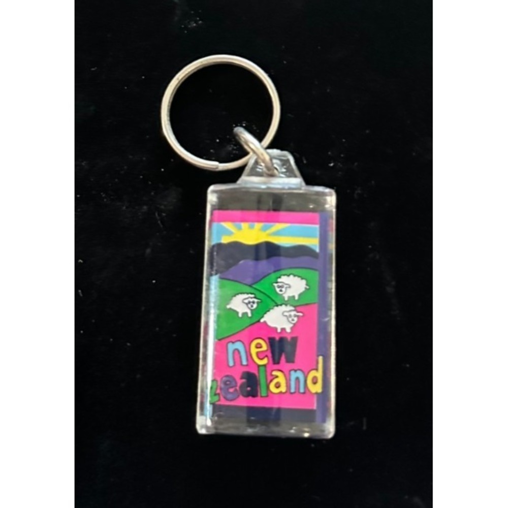 Vintage New Zealand Souvenir Travel Designs Clear Acrylic Keychain